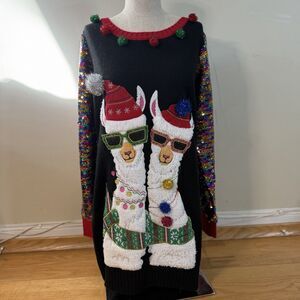 33 Degrees Llama Sequin Ugly Christmas Sweater Tunic Dress Multi M Holiday Xmas